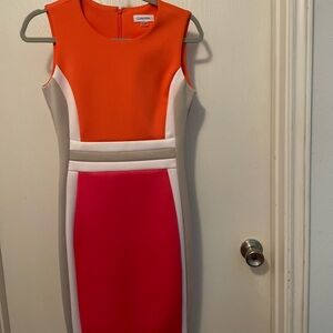 Calvin Klein Orange and Pink Sleeveless Sheath Dress